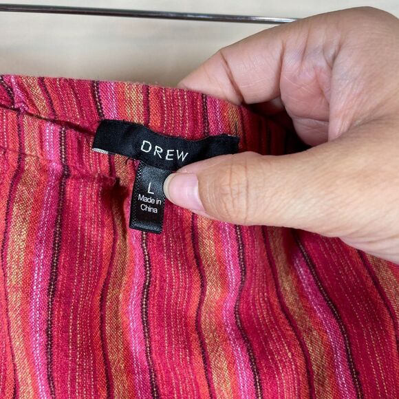 Anthropologie Drew Emerson Strapless Jumpsuit Striped Side Slits Linen Red Sz L - Picture 4 of 11